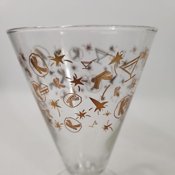 x2 Vintage Kahlua Cocktail Glasses MCM Gold Atomic Star Confetti Retro Barware - Picture 4 of 7